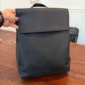 Tumi Black Leather Flap-Top Computer Backpack